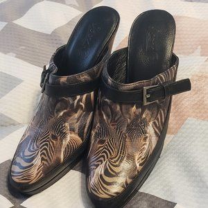 ICON Zebra Print Mules with Black Accents